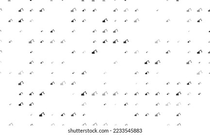 Seamless background pattern of evenly spaced black excavator symbols of different sizes and opacity. Vector illustration on white background