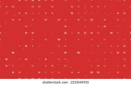 Seamless background pattern of evenly spaced white Korean won signs of different sizes and opacity. Vector illustration on red background with stars