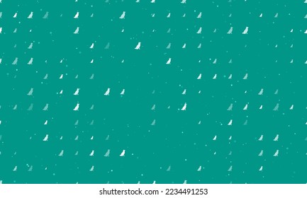 Seamless background pattern of evenly spaced white dog symbols of different sizes and opacity. Vector illustration on teal background with stars