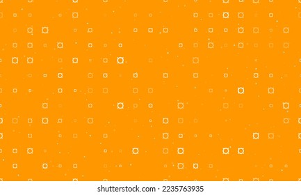 Seamless background pattern of evenly spaced white currency signs of different sizes and opacity. Vector illustration on orange background with stars