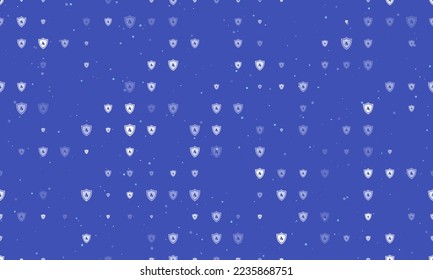 Seamless background pattern of evenly spaced white fire protection symbols of different sizes and opacity. Vector illustration on indigo background with stars