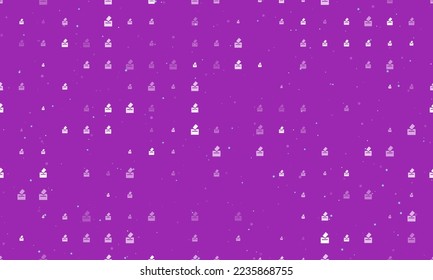 Seamless background pattern of evenly spaced white vote symbols of different sizes and opacity. Vector illustration on purple background with stars