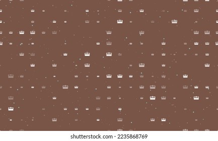 Seamless background pattern of evenly spaced white cnc machine symbols of different sizes and opacity. Vector illustration on brown background with stars