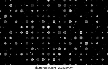Seamless background pattern of evenly spaced white poker chip symbols of different sizes and opacity. Vector illustration on black background with stars