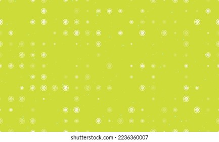 Seamless background pattern of evenly spaced white sushi roll symbols of different sizes and opacity. Vector illustration on lime background with stars