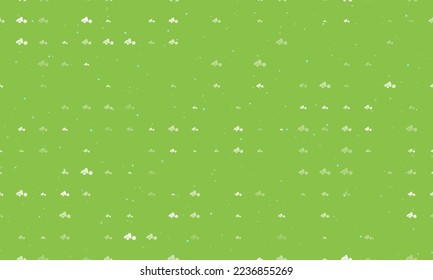 Seamless background pattern of evenly spaced white road roller symbols of different sizes and opacity. Vector illustration on light green background with stars