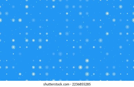Seamless background pattern of evenly spaced white sushi roll symbols of different sizes and opacity. Vector illustration on blue background with stars