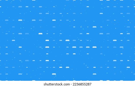 Seamless background pattern of evenly spaced white sofa symbols of different sizes and opacity. Vector illustration on blue background with stars
