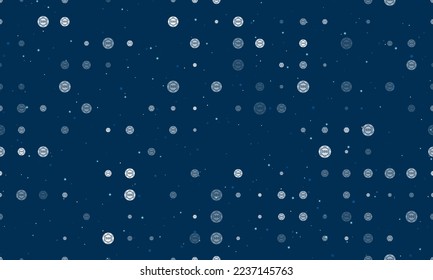 Seamless background pattern of evenly spaced white poker chip symbols of different sizes and opacity. Vector illustration on dark blue background with stars