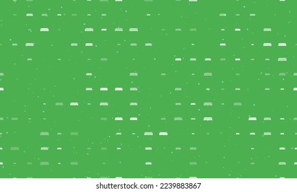 Seamless background pattern of evenly spaced white sofa symbols of different sizes and opacity. Vector illustration on green background with stars
