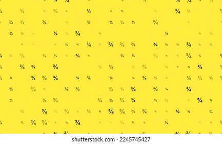 Seamless background pattern of evenly spaced black three quarters symbols of different sizes and opacity. Vector illustration on yellow background with stars