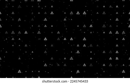 Seamless background pattern of evenly spaced white wild animals road signs of different sizes and opacity. Vector illustration on black background with stars