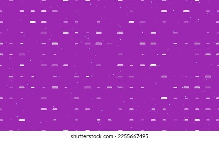 Seamless background pattern of evenly spaced white sofa symbols of different sizes and opacity. Vector illustration on purple background with stars