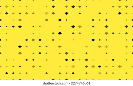 Seamless background pattern of evenly spaced black rhombus symbols of different sizes and opacity. Vector illustration on yellow background with stars