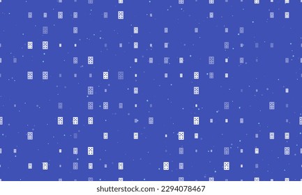 Seamless background pattern of evenly spaced white seven of clubs playing cards of different sizes and opacity. Vector illustration on indigo background with stars