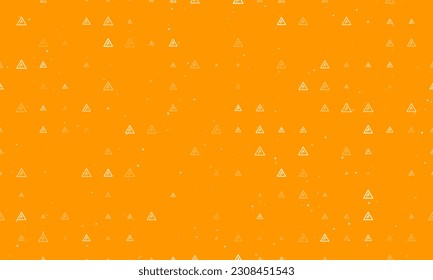 Seamless background pattern of evenly spaced white wild animals road signs of different sizes and opacity. Vector illustration on orange background with stars