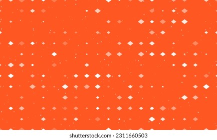 Seamless background pattern of evenly spaced white rhombus symbols of different sizes and opacity. Vector illustration on deep orange background with stars