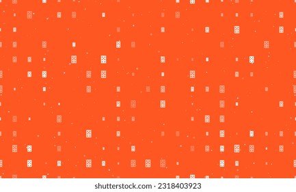 Seamless background pattern of evenly spaced white seven of clubs playing cards of different sizes and opacity. Vector illustration on deep orange background with stars
