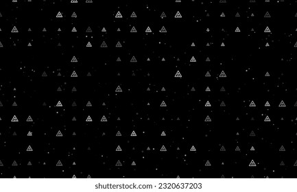 Seamless background pattern of evenly spaced white slippery road signs of different sizes and opacity. Vector illustration on black background with stars