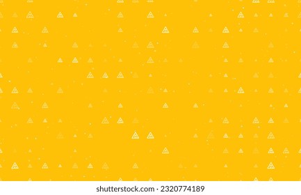 Seamless background pattern of evenly spaced white slippery road signs of different sizes and opacity. Vector illustration on amber background with stars