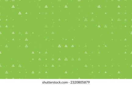 Seamless background pattern of evenly spaced white slippery road signs of different sizes and opacity. Vector illustration on light green background with stars