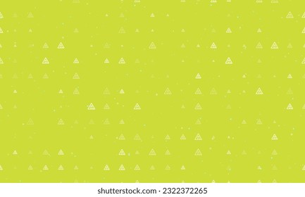 Seamless background pattern of evenly spaced white slippery road signs of different sizes and opacity. Vector illustration on lime background with stars