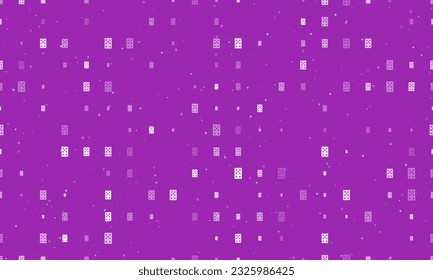 Seamless background pattern of evenly spaced white seven of spades playing cards of different sizes and opacity. Vector illustration on purple background with stars