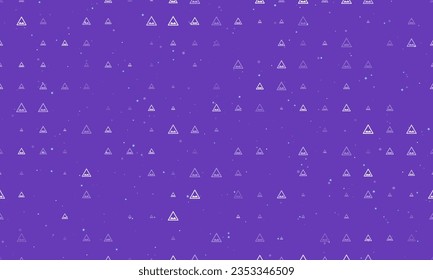 Seamless background pattern of evenly spaced white rough road signs of different sizes and opacity. Vector illustration on deep purple background with stars