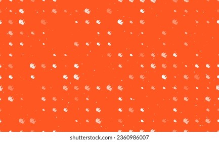 Seamless background pattern of evenly spaced white rhino head logos of different sizes and opacity. Vector illustration on deep orange background with stars