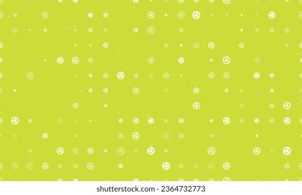 Seamless background pattern of evenly spaced white roundabout signs of different sizes and opacity. Vector illustration on lime background with stars
