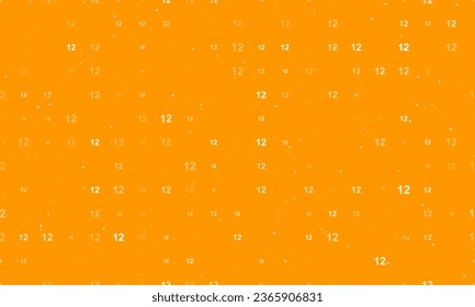 Seamless background pattern of evenly spaced white twelve numbers of different sizes and opacity. Vector illustration on orange background with stars