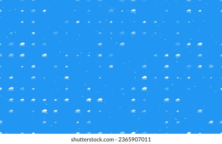 Seamless background pattern of evenly spaced white wild buffalos of different sizes and opacity. Vector illustration on blue background with stars