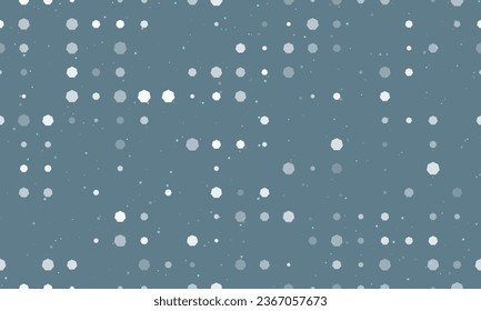 Seamless background pattern of evenly spaced white heptagon symbols of different sizes and opacity. Vector illustration on blue gray background with stars