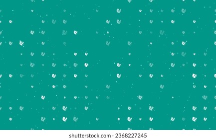 Seamless background pattern of evenly spaced white squirrel symbols of different sizes and opacity. Vector illustration on teal background with stars