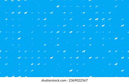 Seamless background pattern of evenly spaced white wolf symbols of different sizes and opacity. Vector illustration on light blue background with stars