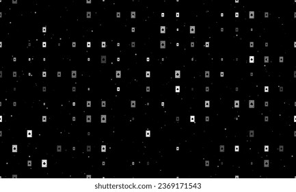 Seamless background pattern of evenly spaced white ace of clubs cards of different sizes and opacity. Vector illustration on black background with stars