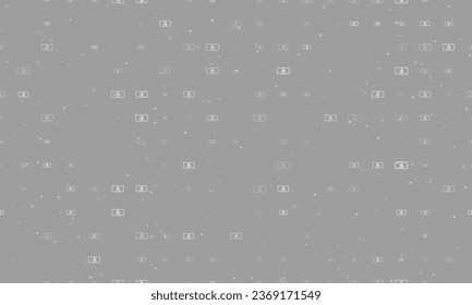 Seamless background pattern of evenly spaced white disabled road signs of different sizes and opacity. Vector illustration on gray background with stars