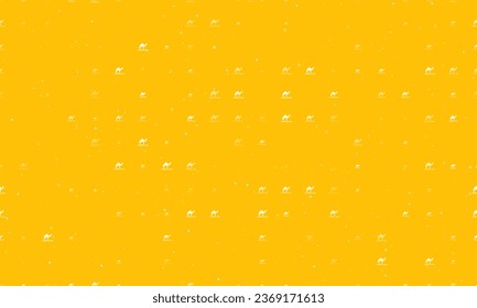Seamless background pattern of evenly spaced white wild camel symbols of different sizes and opacity. Vector illustration on amber background with stars