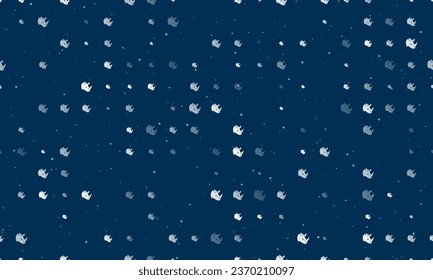 Seamless background pattern of evenly spaced white rhino head logos of different sizes and opacity. Vector illustration on dark blue background with stars