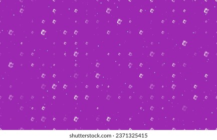 Seamless background pattern of evenly spaced white wolf heads of different sizes and opacity. Vector illustration on purple background with stars
