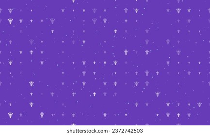 Seamless background pattern of evenly spaced white giraffe head symbols of different sizes and opacity. Vector illustration on deep purple background with stars