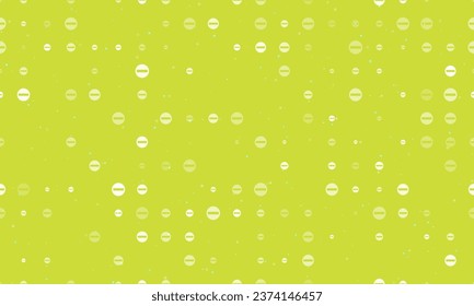 Seamless background pattern of evenly spaced white no entry road signs of different sizes and opacity. Vector illustration on lime background with stars