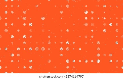 Seamless background pattern of evenly spaced white roundabout signs of different sizes and opacity. Vector illustration on deep orange background with stars