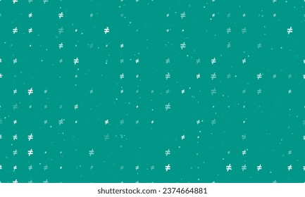 Seamless background pattern of evenly spaced white not equal symbols of different sizes and opacity. Vector illustration on teal background with stars