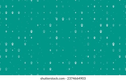 Seamless background pattern of evenly spaced white mystical tree in bottle symbols of different sizes and opacity. Vector illustration on teal background with stars