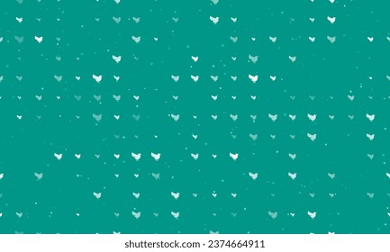 Seamless background pattern of evenly spaced white bird symbols of different sizes and opacity. Vector illustration on teal background with stars