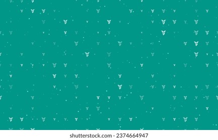 Seamless background pattern of evenly spaced white goat head symbols of different sizes and opacity. Vector illustration on teal background with stars
