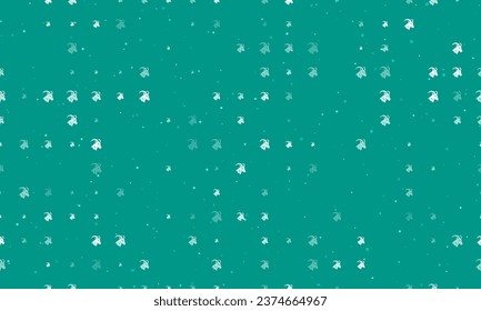 Seamless background pattern of evenly spaced white goat's head symbols of different sizes and opacity. Vector illustration on teal background with stars