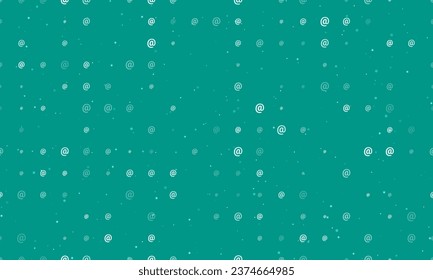 Seamless background pattern of evenly spaced white at symbols of different sizes and opacity. Vector illustration on teal background with stars