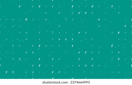 Seamless background pattern of evenly spaced white capital letter F symbols of different sizes and opacity. Vector illustration on teal background with stars